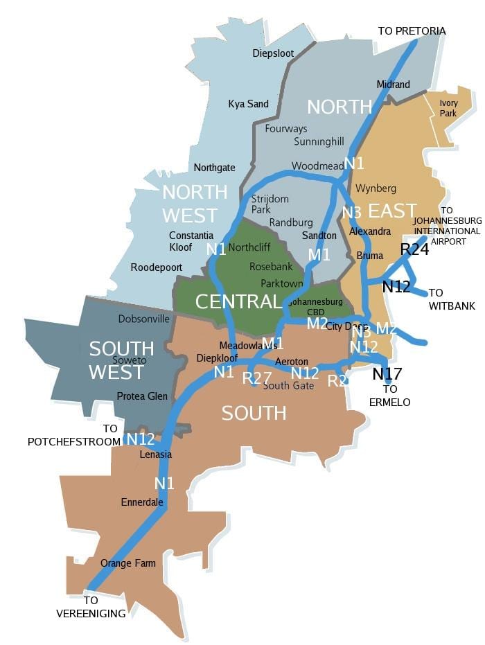 Johannesburg (Joburg Jozi) neighborhoods map