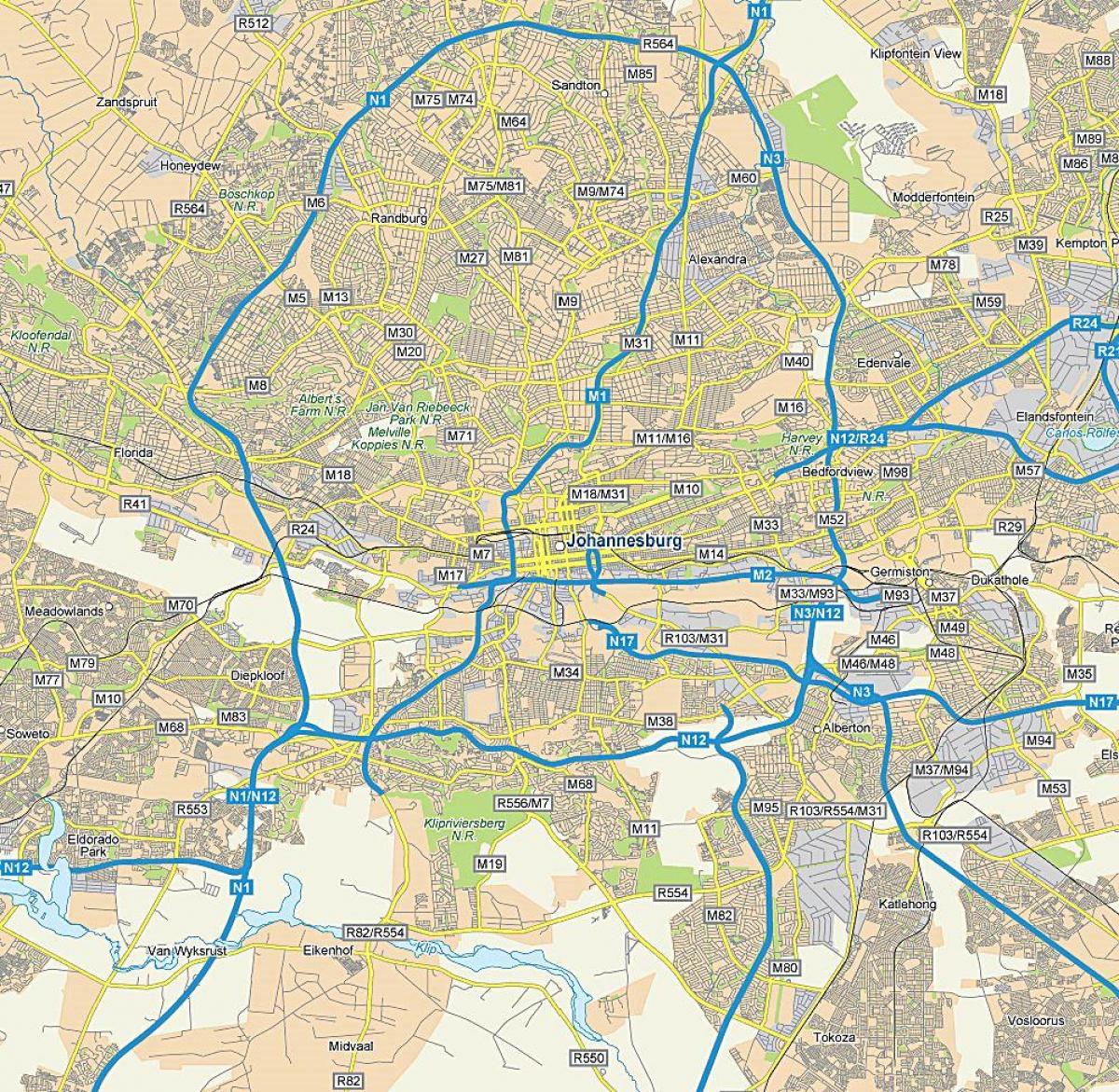 Johannesburg (Joburg Jozi) roads map
